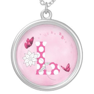Monogram Letter L Flower Butterfly Pink Necklace