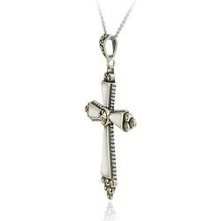 Glitzy Rocks Sterling Silver Mother of Pearl and Marcasite Cross Necklace Glitzy Rocks Gemstone Necklaces