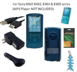 6 Items Accessories Bundle Kit for Sony Walkman NWZ E463, NWZ E464 and NWZ E465  Player Includes (Blue) Soft Gel Thermoplastic Polyurethane TPU Skin Case Cover, LCD Screen Protector, USB Wall Charger, USB Car Charger, 2in1 USB Cable and Light Blue Fish
