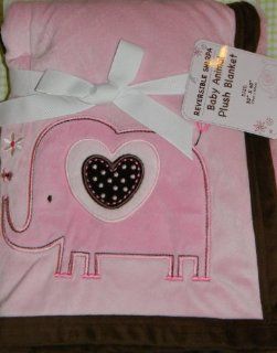 Pink & Brown Elephant Reversible Sherpa Plush Baby Blanket  Nursery Blankets  Baby