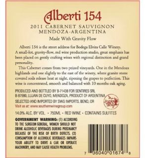 2011 Alberti 154 Cabernet Sauvignon, Mendoza 750 mL Wine