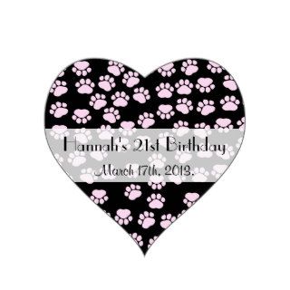 Birthday Dog Paws Traces Paw prints Pink, Black Stickers