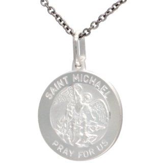 Sterling Silver Saint Michael Medal 3/4 inch Round Antiqued Finish, Free 24 inch Surgical Steel Chain Pendant Necklaces Jewelry