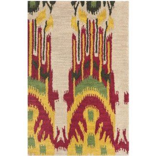 Safavieh Ikat Collection IKT464A Area Rug, 4 by 6 Feet, Beige and Yellow   Round Rug Yellow
