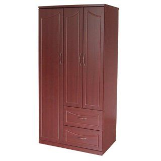 Home Source Industries PAN3203 3 Door Wardrobe with Paneled Door and 2 Drawer, Mahogany Finish   Bedroom Armoires