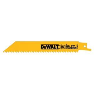 DEWALT 6 in. 6 TPI Straight Back Bi Metal Reciprocating Saw Blade Fast Wood Cutting (5 Pack) DW4850
