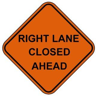 Jackson Safety 18117 Polycarbonate 3M Diamond Grade Fluorescent Reflective Roll Up Sign, Legend "Right Lane Closed Ahead", 36" Length, Orange Industrial Warning Signs