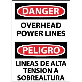 NMC ESD468AB Bilingual OSHA Sign, Legend "DANGER   OVERHEAD POWER LINES", 10" Length x 14" Height, 0.040 Aluminum, Black/Red on White Industrial Warning Signs