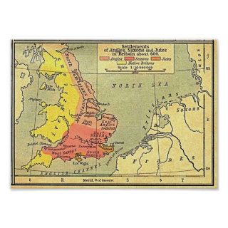 Anglo Saxons Settlements Map Britain 600AD Poster
