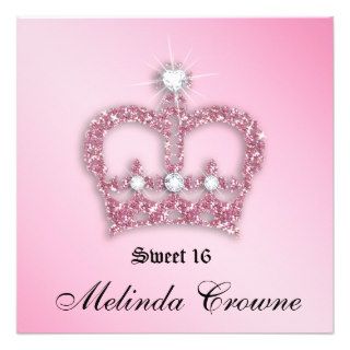 Sweet 16 Party Invite Pink Princess Crown Tiara
