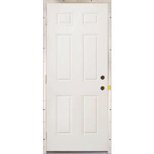 Milliken Millwork 36 in. x 80 in. 6 Panel Primed Steel White Prehung Left Hand Inswing Security Entry Door 36MP21LH