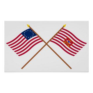 Crossed Betsy Ross and Sheldon's Horse Flags Poster