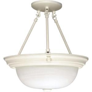 Glomar 3 Light Textured White 15 in. Semi Flush with Alabaster Glass HD 226