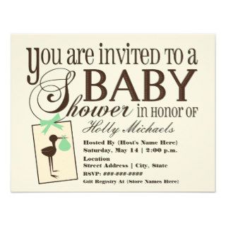Sophisticated Stork Green Baby Shower Invitation
