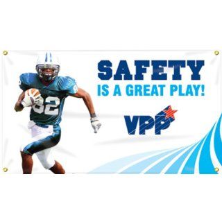 Accuform Signs MBR471 Reinforced Vinyl Motivational VPP Banner "SAFETY IS A GREAT PLAY" with Metal Grommets and Football Graphic, 28" Width x 4' Length Industrial Warning Signs
