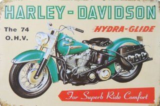 Harley Davidson Motorcycle The 74 O.H.V Hydra Glide, Metal Tin Sign, Vintage Style Wall Ornament Coffee & Bar Decor, 20 X 30 Cm.  Prints  