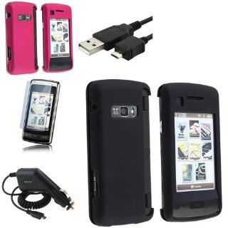 Hard Plastic Snap on Cover Fits LG VX11000 EnV Touch Black+Pink Rubber +DC Charger+Film+USB Verizon (does NOT fit LG VX10000 Voyager) Cell Phones & Accessories