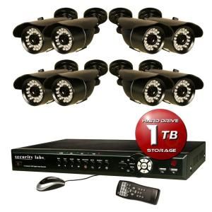 Security Labs 16 CH Surveillance System with H.264 / Smartphone DVR, 1TB HDD, Alarm E mail and (8) 700TVL Weatherproof IR Cameras SLM447