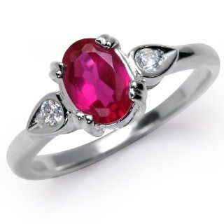 Simulated Ruby & White CZ 925 Sterling Silver Engagement Ring Size 7 Jewelry