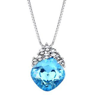 Forever Love Heart Pendant Ocean Blue Swarovski Element Crystal Necklace for Teen Girl Jewelry