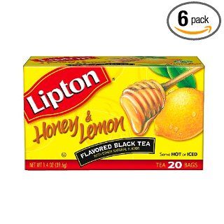 Lipton Flavored Black Tea, Honey & Lemon, Tea Bags, 20 Count Boxes (Pack of 6)  Grocery Tea Sampler  Grocery & Gourmet Food