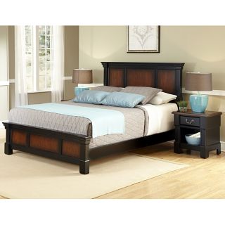 Home Styles The Aspen Collection Rustic Cherry   Black Queen Bed   Night Stand Black Size Queen
