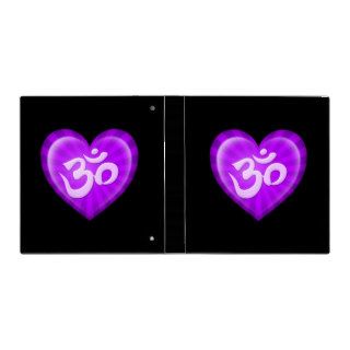 Yoga Love Heart Om Purple on Black 3 Ring Binders