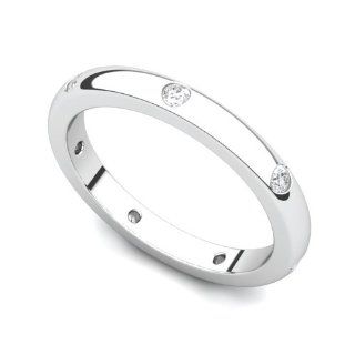14k White Gold Bezel set Diamond Semi Eternity Wedding Band Ring (G H/SI, 0.21 ct.) White Gold Wedding Band For Women Bezel Jewelry