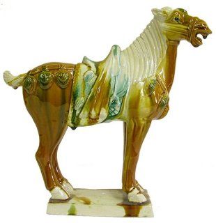 Medium Ceramic Tang Horse Tan Color   Bust Sculptures