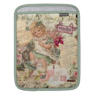 Vintage cute chic Victorian girl cat & pink floral iPad Sleeves
