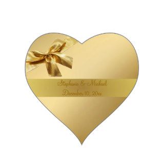Gold Wedding Love Heart Sticker With Bow