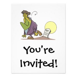 funny frankenstein in graveyard cartoon design personalized invite