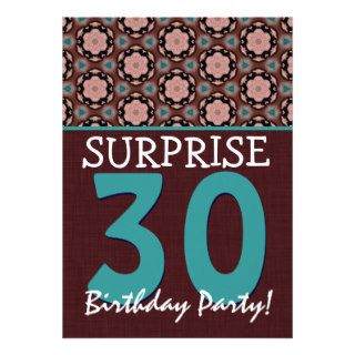 30th Surprise Birthday Party Aqua and Chocolate V5 Personalized Invitations