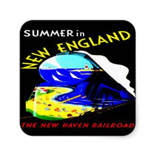 Summer in New England ~ Vintage Train Travel Square Stickers