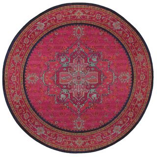 Kaleidoscope Pink/ Blue Polypropylene Rug (78 Round)