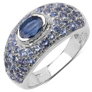 1.50 Carat Genuine Tanzanite and Blue sapphire Sterling Silver Ring Jewelry