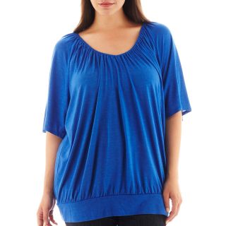 A.N.A Flutter Sleeve Banded Bottom Top   Plus, Blue