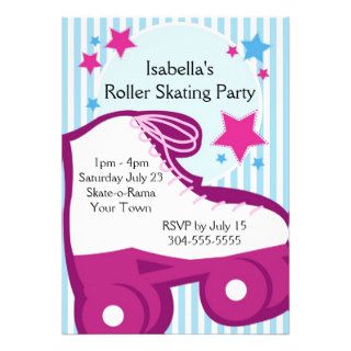 Girl Roller Skating Birthday Party Custom Invitations