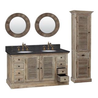 Legion Furniture 60 inch Marble Top Double Sink Rustic Bathroom Vanity With Dual Wall Mirror And Linen Tower Black Size Double Vanities