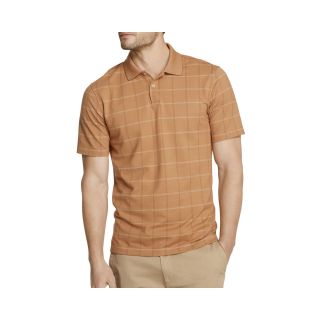Van Heusen Short Sleeve Windowpane Polo Shirt, Orange, Mens