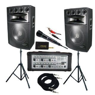 Pyle KTDM1589 1600 Watt Complete DJ Speaker System   15' Six Way Powered Mixer/Stands/MIC/Cables Musical Instruments