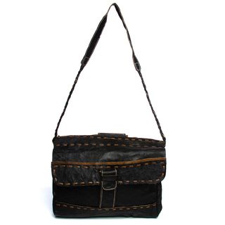 Leather Stripe Messenger Bag (Nepal) Leather Bags