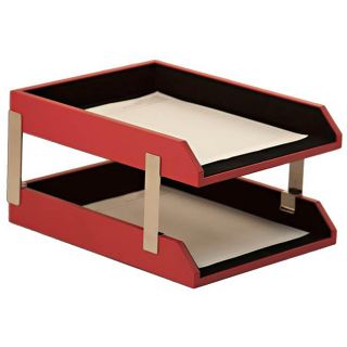 Dacasso Red Leather Double Letter Trays