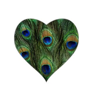 Beautiful Peacock Feathers Heart Stickers