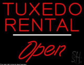 Tuxedos Rental Script1 Open White Line Clear Backing Neon Sign 24" Tall x 31" Wide  Business And Store Signs 