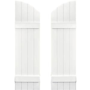 Builders Edge 14 in. x 45 in. Board N Batten Shutters Pair, Four Boards Joined with Arch Top #117 Bright White 090140045117