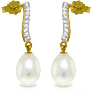 14k Solid Gold Elegant Earrings with Pearls & Diamonds Jewelry