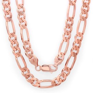 Sterling Essentials 14k Rose Gold over Silver 7.5mm Diamond cut Figaro Chain Sterling Essentials Sterling Silver Necklaces