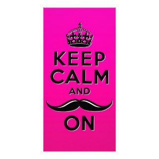 Funny girly pink Keep Calm and Mustache On Picture Card