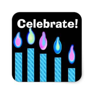 Blue Birthday Candles   Celebrate Square Sticker